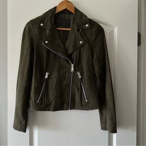 All Saints Suede Dalby Biker Jacket in Green